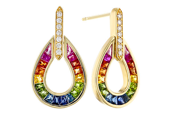 E275-11847: EARRINGS 1.18 MULTI-COLOR SAPP 1.25 TGW